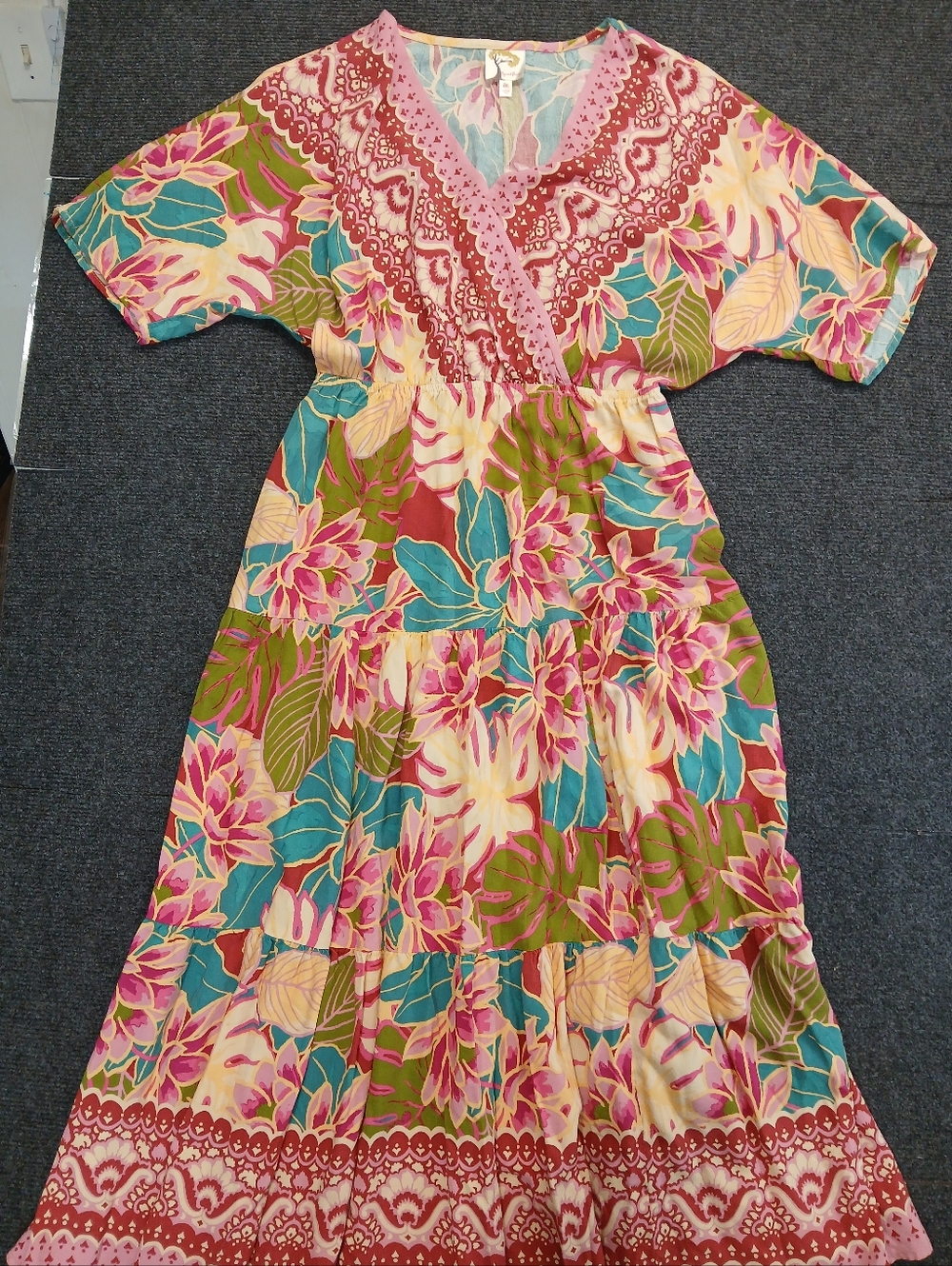 Fig & Flower Boho Tiered Maxi Dress Sz Med